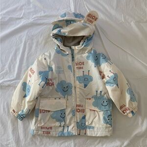 Kids Cloud Print Raincoat - Cream and Blue